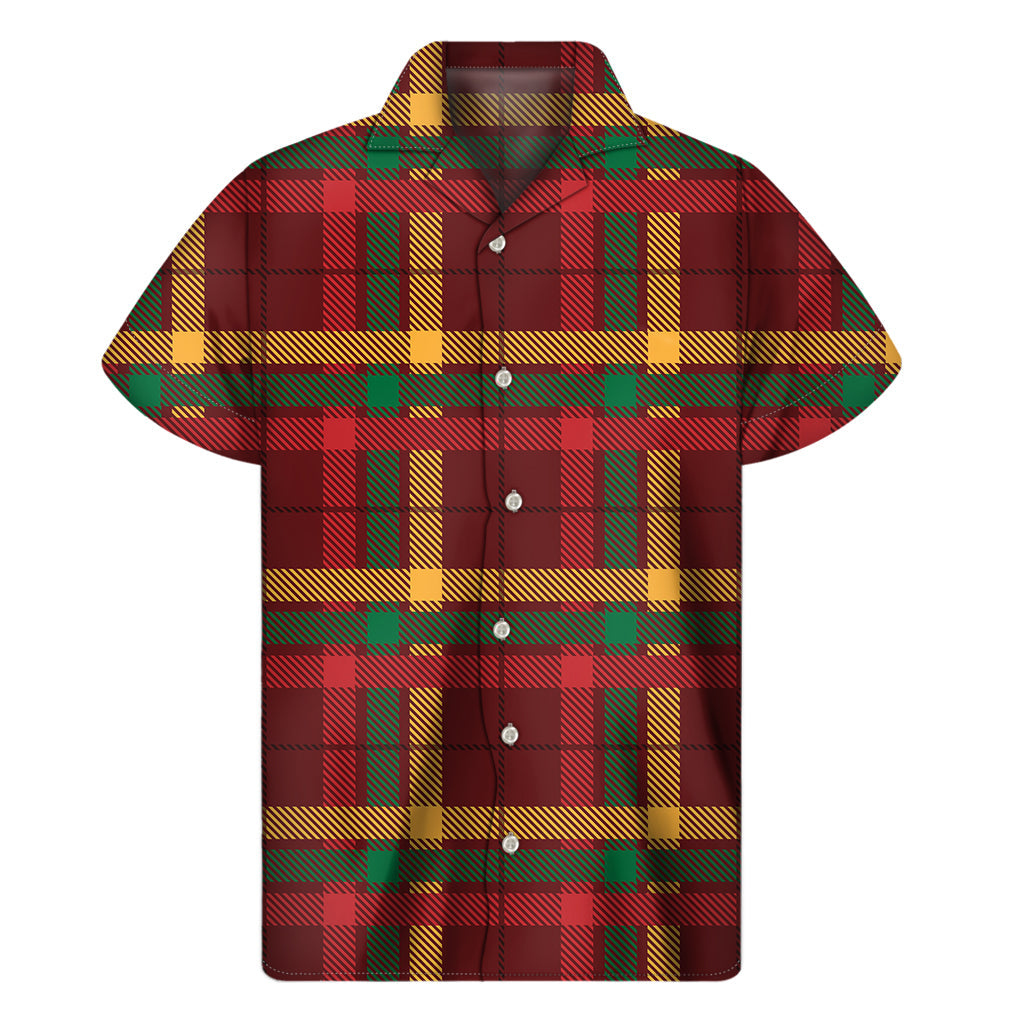 Stylish Hawaiian Shirt in Red, Green, and Yellow Stewart Print - 1