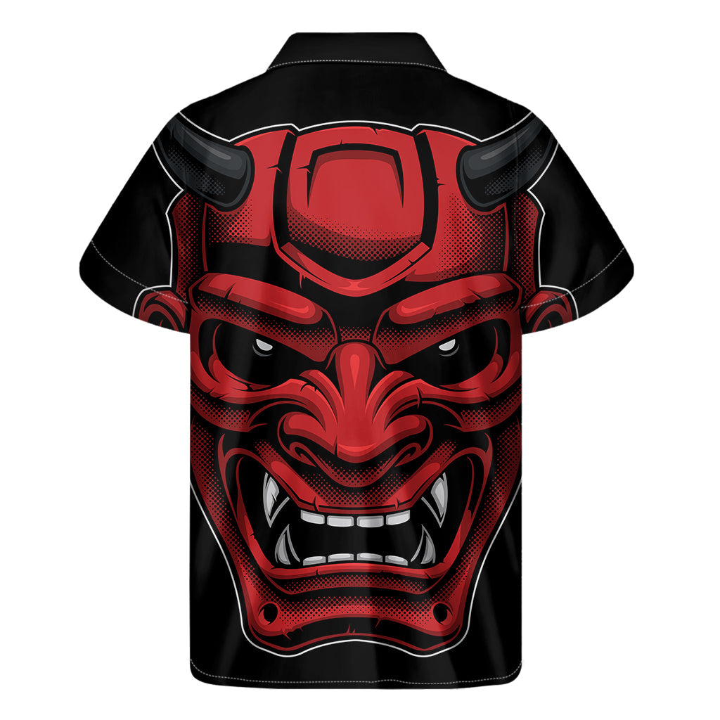 Red Japanese Demon Mask Hawaiian Short Sleeve Shirt - 2