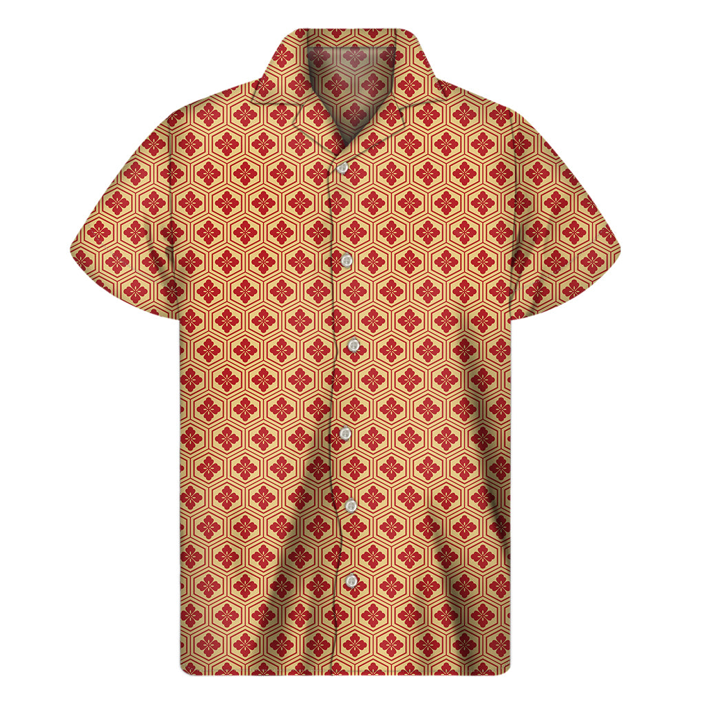 Red Hawaiian Hibiscus Print Men's Short Sleeve Shirt - 1