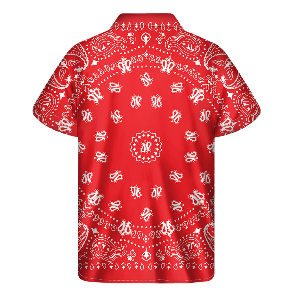 Red Paisley Bandana Print Hawaiian Style Short Sleeve Shirt - 2