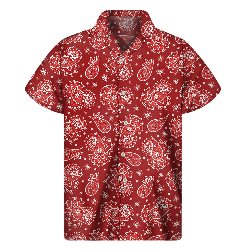 Radiant Red Hawaiian Paisley Print Men's Short Sleeve Shirt - 1