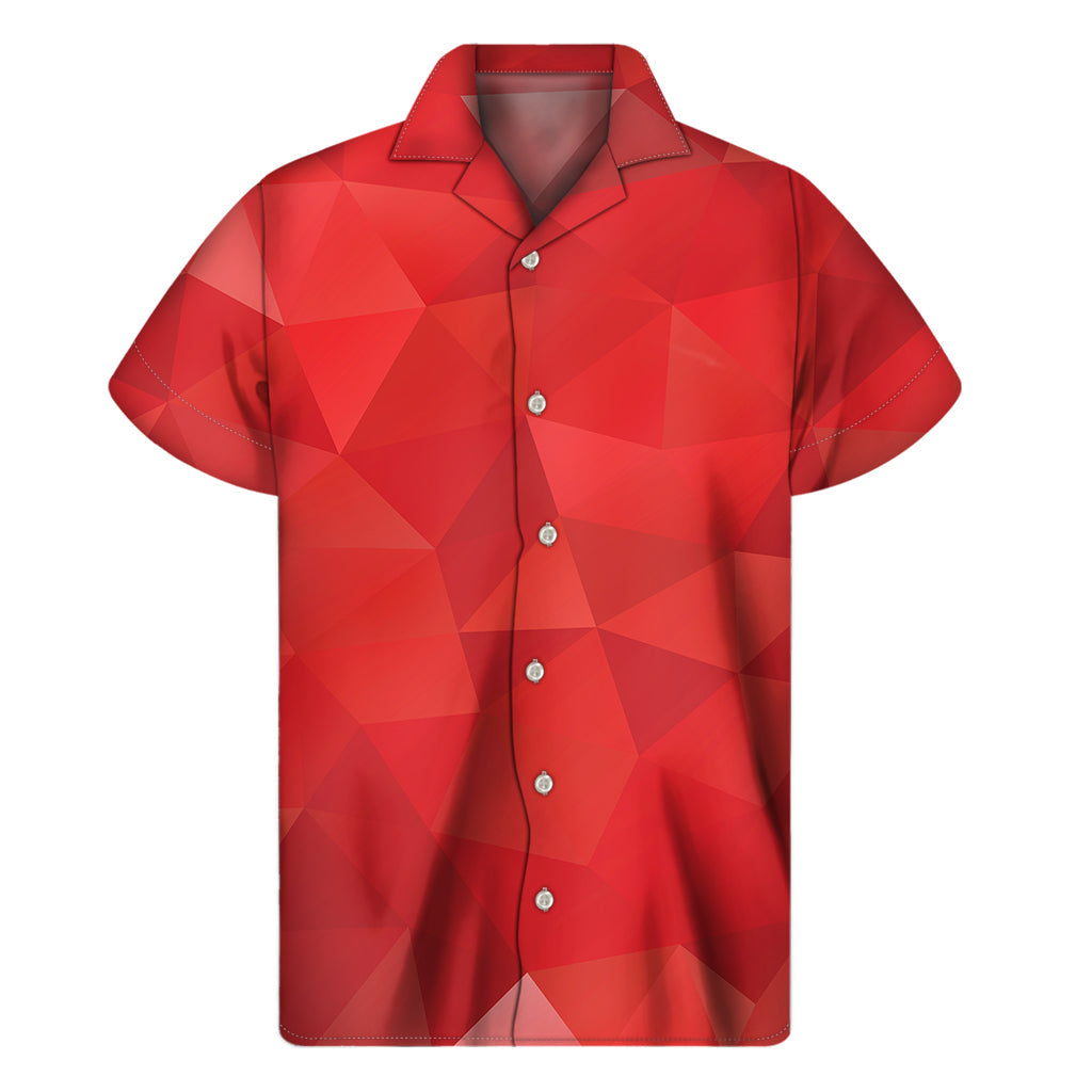 Island Vibes: Red Polygonal Geometric Print Hawaiian Short Sleeve Shirt - 1