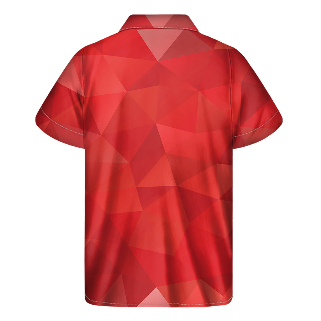 Island Vibes: Red Polygonal Geometric Print Hawaiian Short Sleeve Shirt - 2