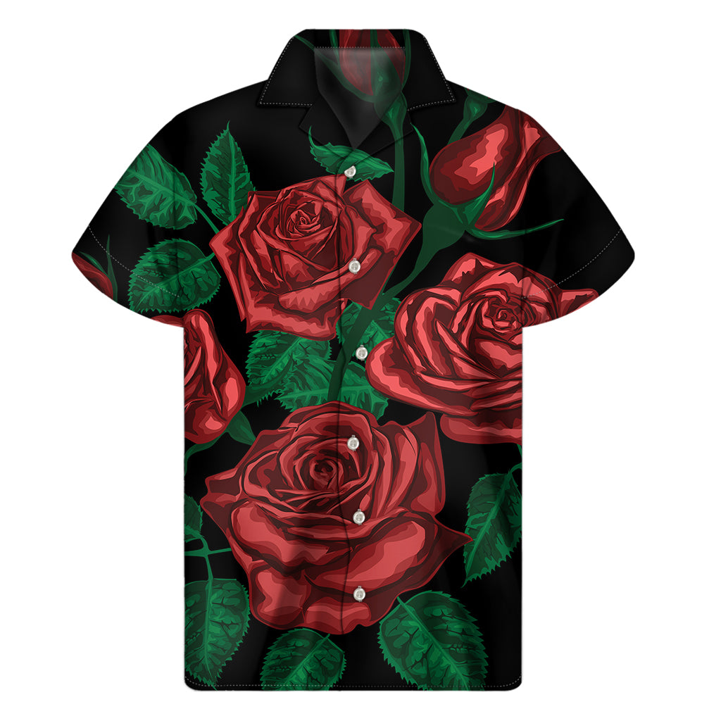 Red Roses Tattoo Print Hawaiian Short Sleeve Shirt - 1