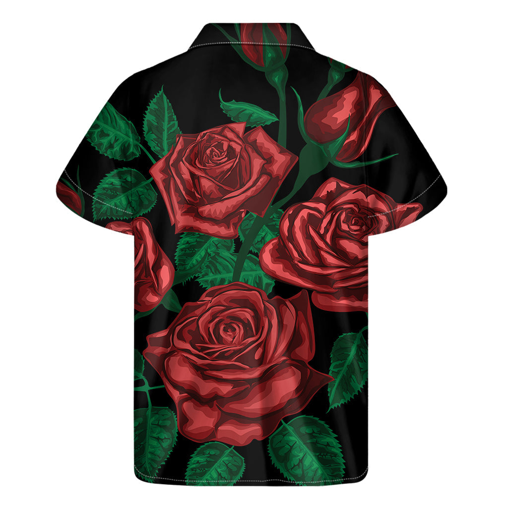 Red Roses Tattoo Print Hawaiian Short Sleeve Shirt - 2