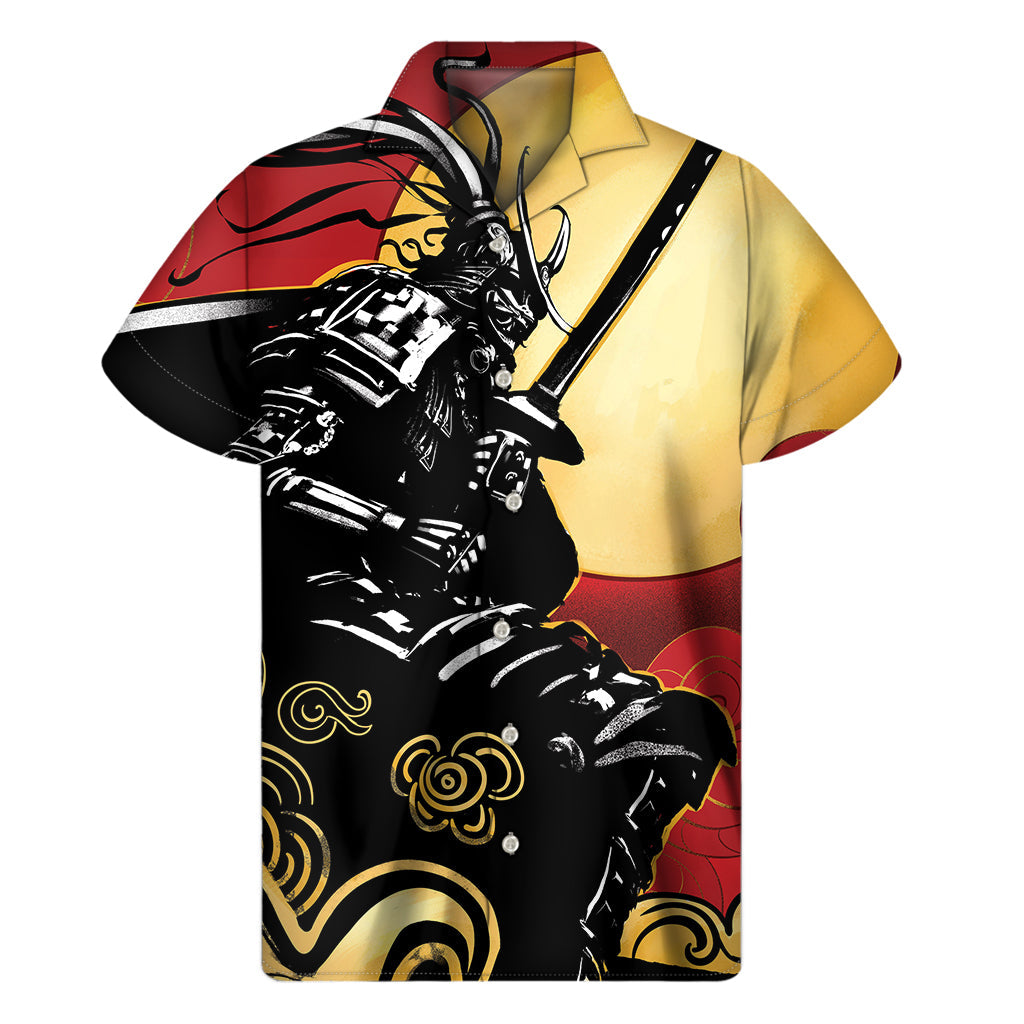 Red Sky and Golden Sun Hawaiian Samurai Print Short Sleeve Shirt - 1