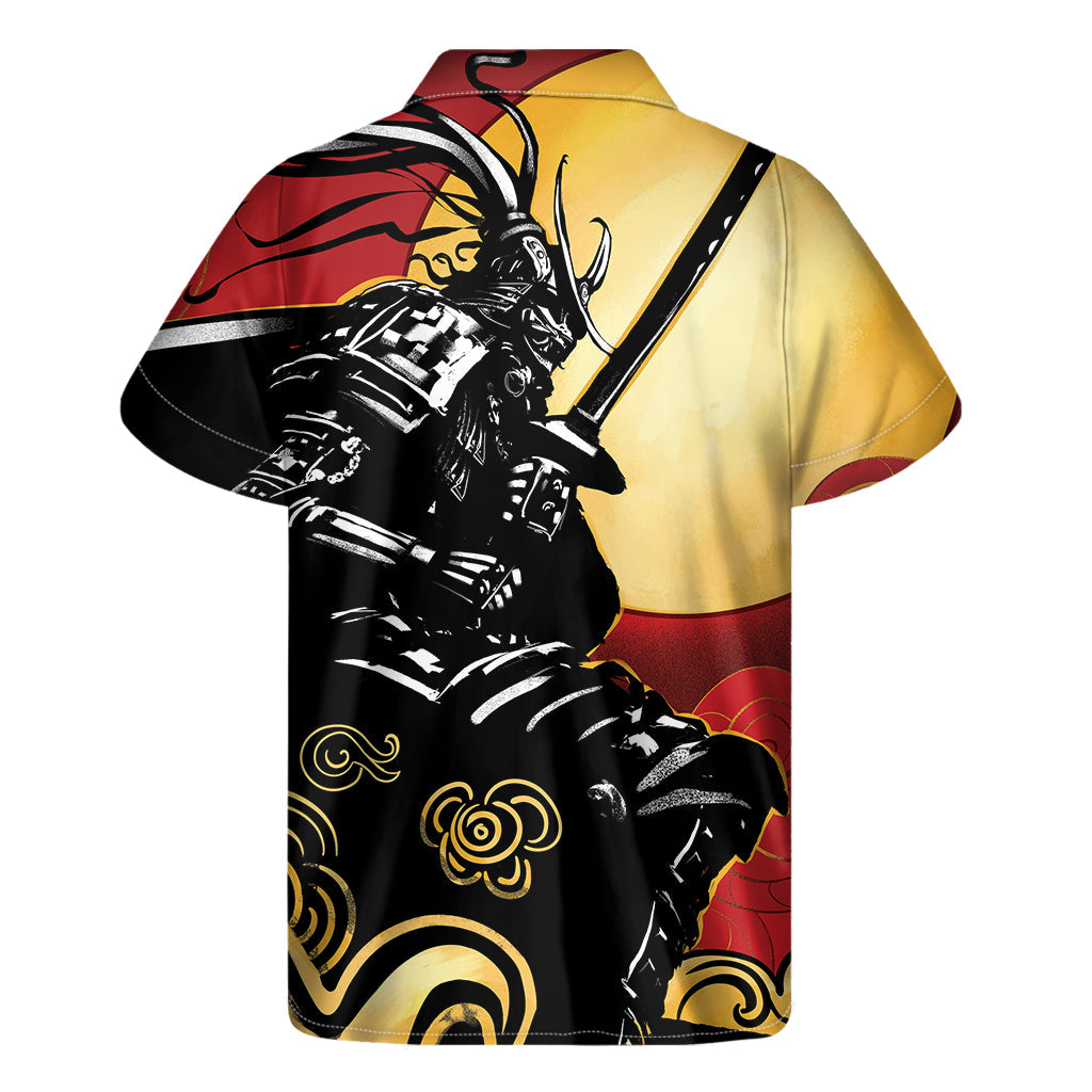 Red Sky and Golden Sun Hawaiian Samurai Print Short Sleeve Shirt - 2