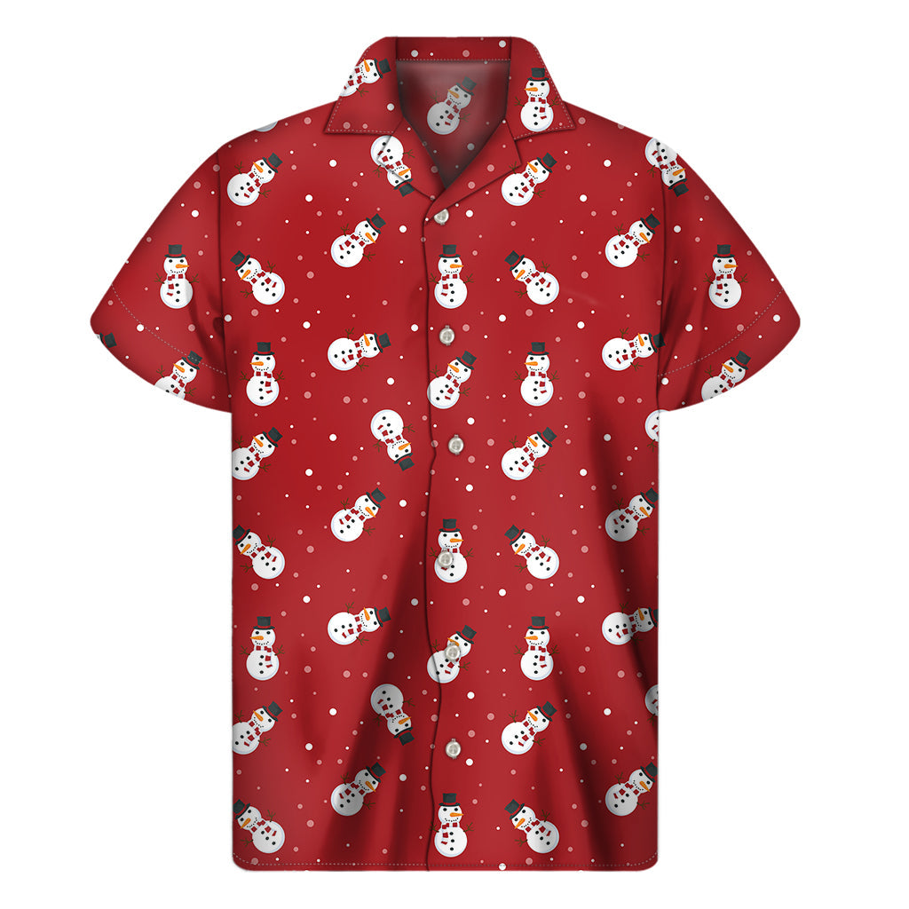 Red Snowman Pattern Hawaiian Short Sleeve Shirt - 1