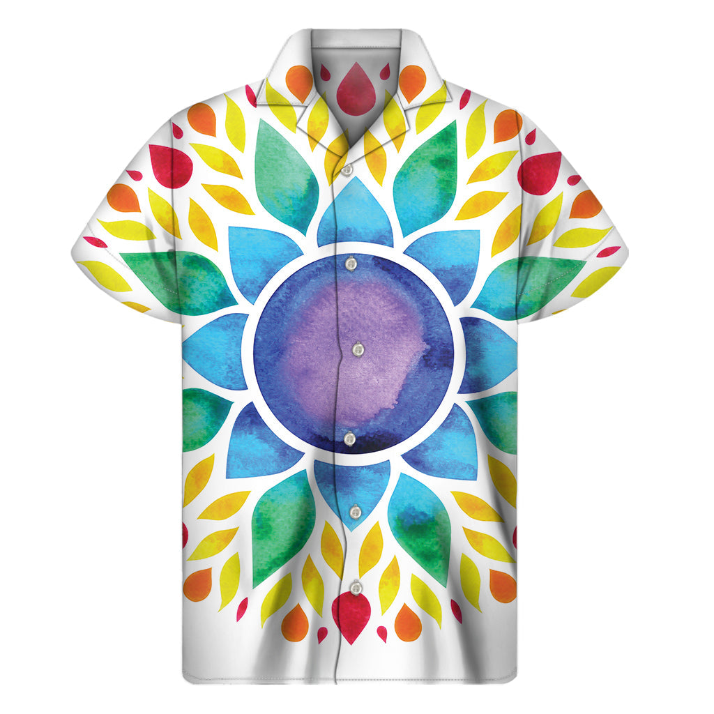 Hawaiian Bliss: Reiki Chakra Flower Print Short Sleeve Shirt - 1