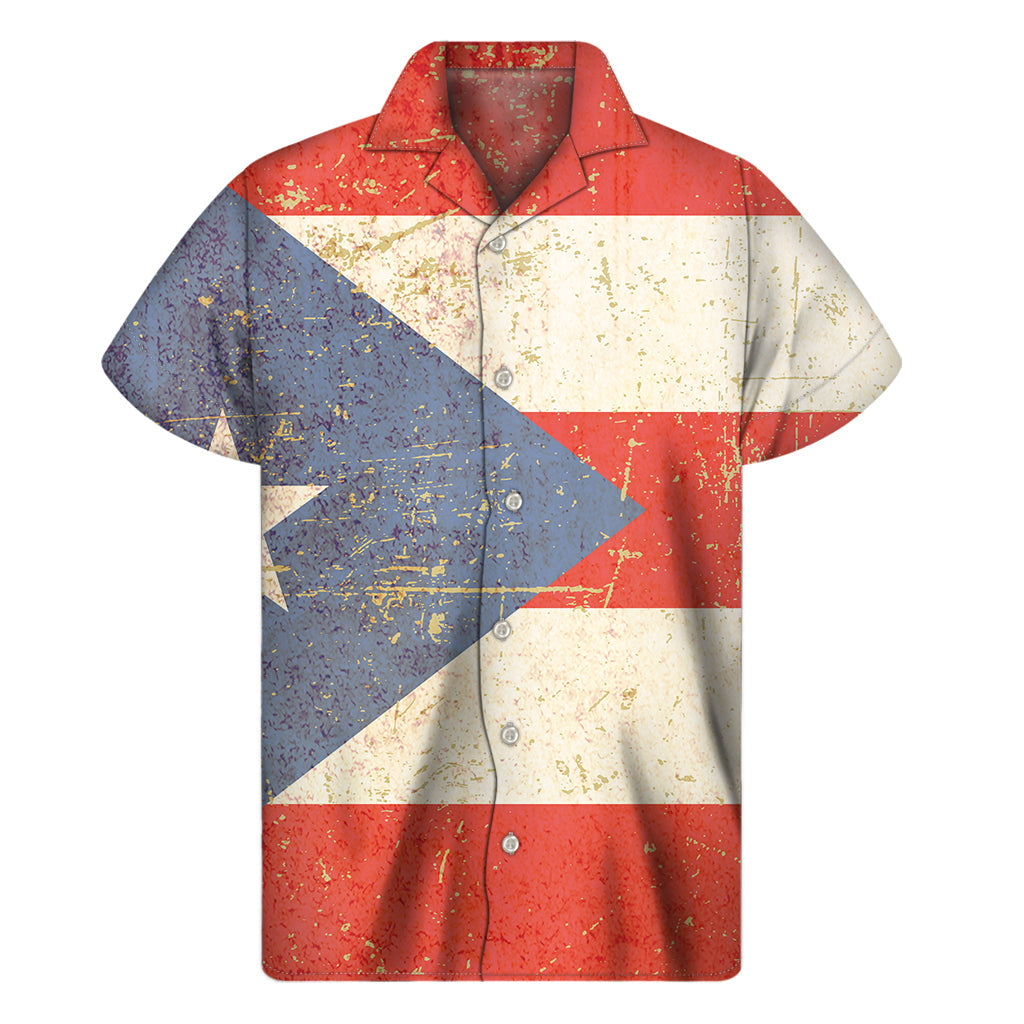 Tropical Vibes: Hawaiian Short Sleeve Shirt Inspired by Puerto Rican Retro Flag Print - 1