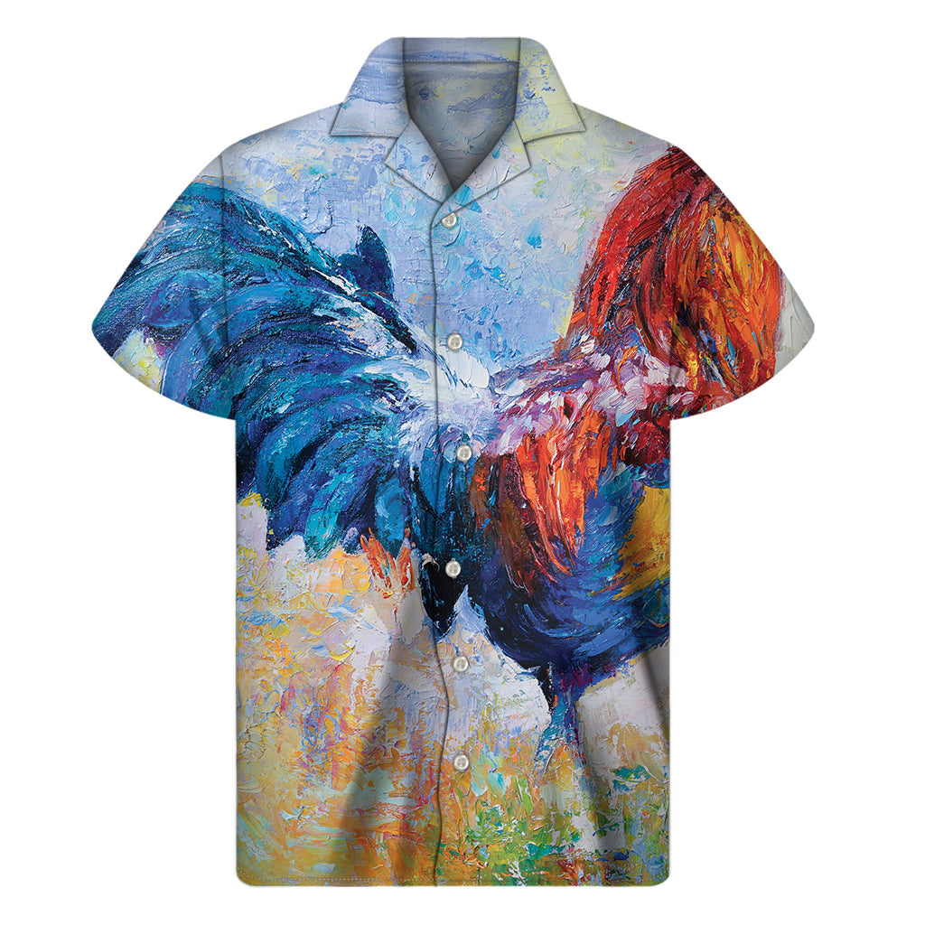Island Vibes: Rooster Painting Print Hawaiian Short Sleeve Shirt - 1