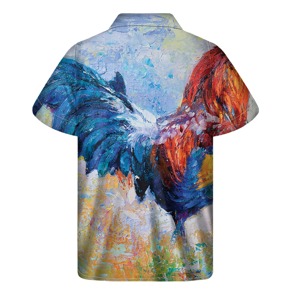 Island Vibes: Rooster Painting Print Hawaiian Short Sleeve Shirt - 2