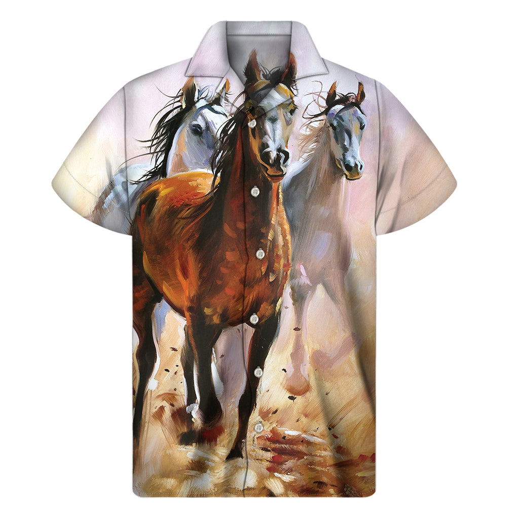 Hawaiian Horse Print Short Sleeve Shirt - 1