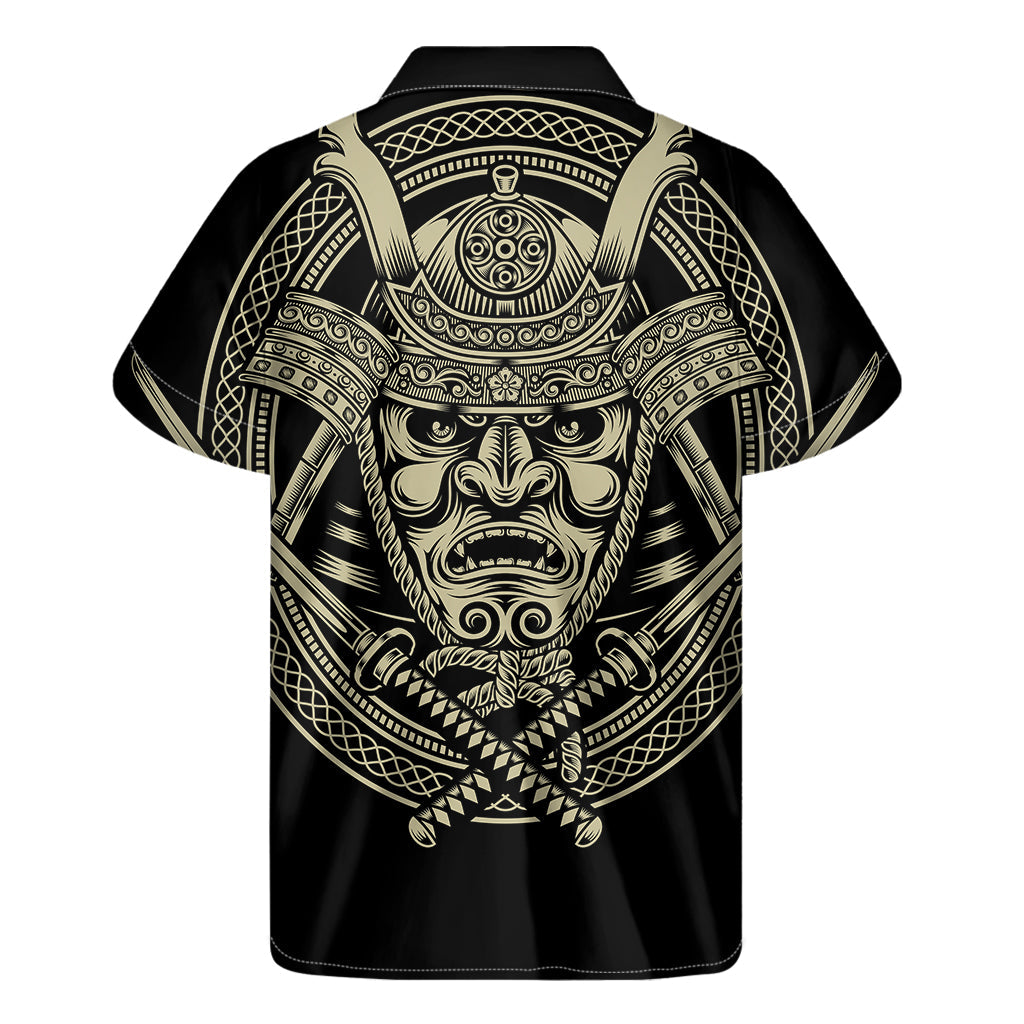Warrior Spirit: Hawaiian Short Sleeve Shirt with Samurai Mask Print - 2
