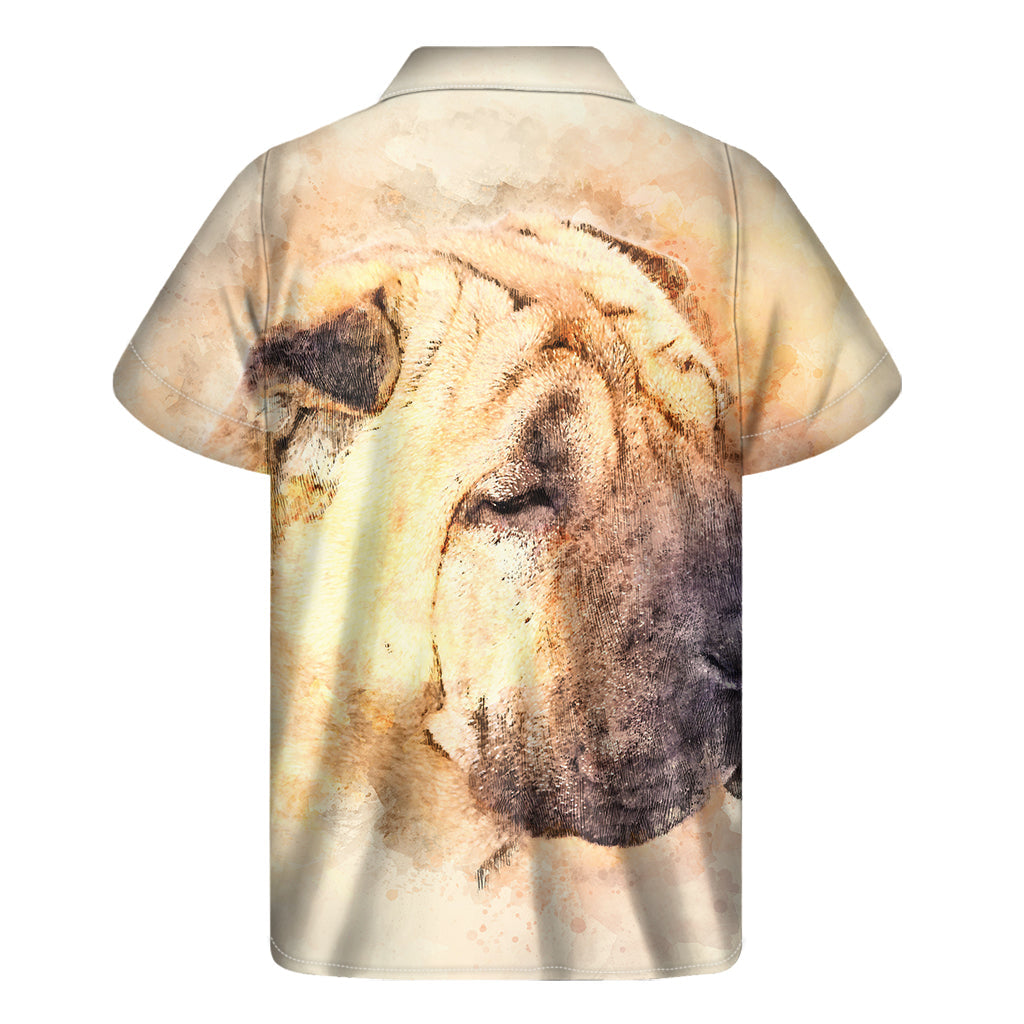 Tropical Bliss: Hawaiian Short Sleeve Shirt with Shar Pei Portrait Print - 2