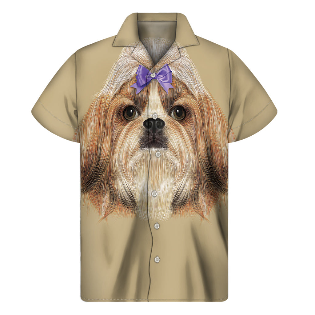 Hawaiian Shih Tzu Portrait Print Short Sleeve Shirt - 1