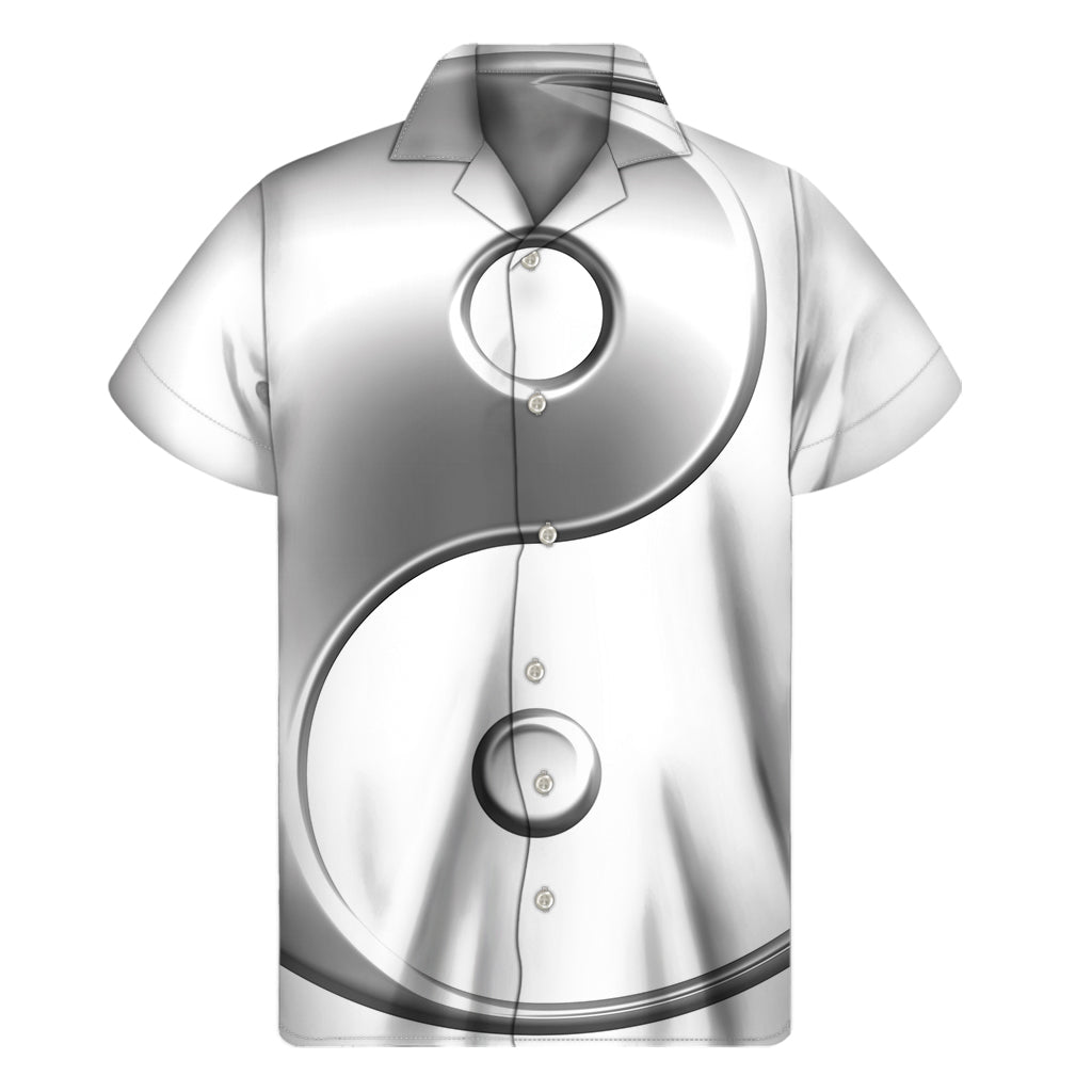 Silver and White Yin Yang Hawaiian Style Short Sleeve Shirt - 1