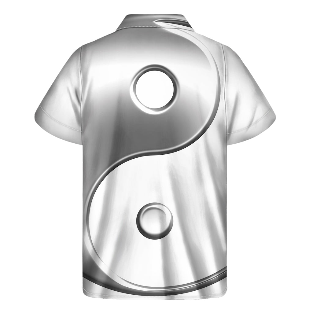 Silver and White Yin Yang Hawaiian Style Short Sleeve Shirt - 2