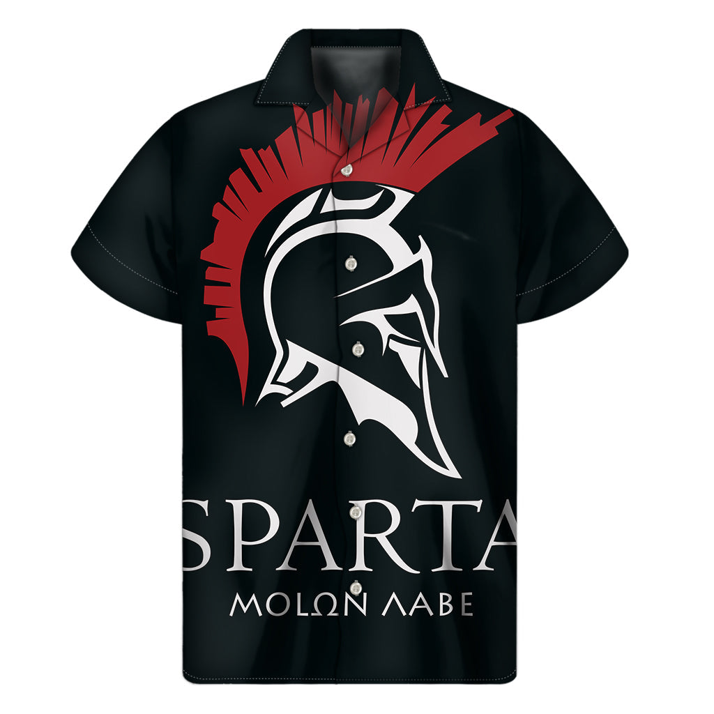 Island Warrior: Hawaiian Short Sleeve Shirt with Spartan Molon Labe Print - 1