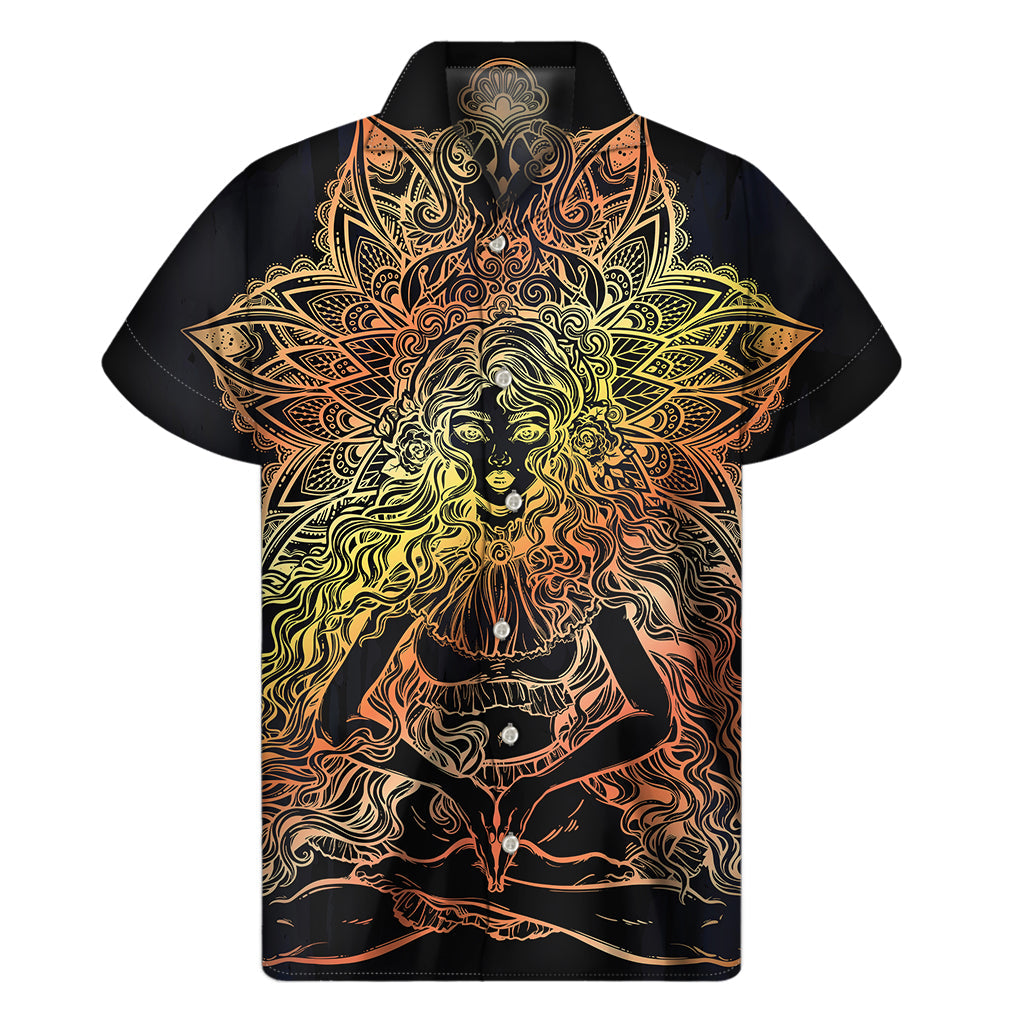Island Vibes: Men's Hawaiian Short Sleeve Shirt with Spiritual Girl Mandala Print - 1
