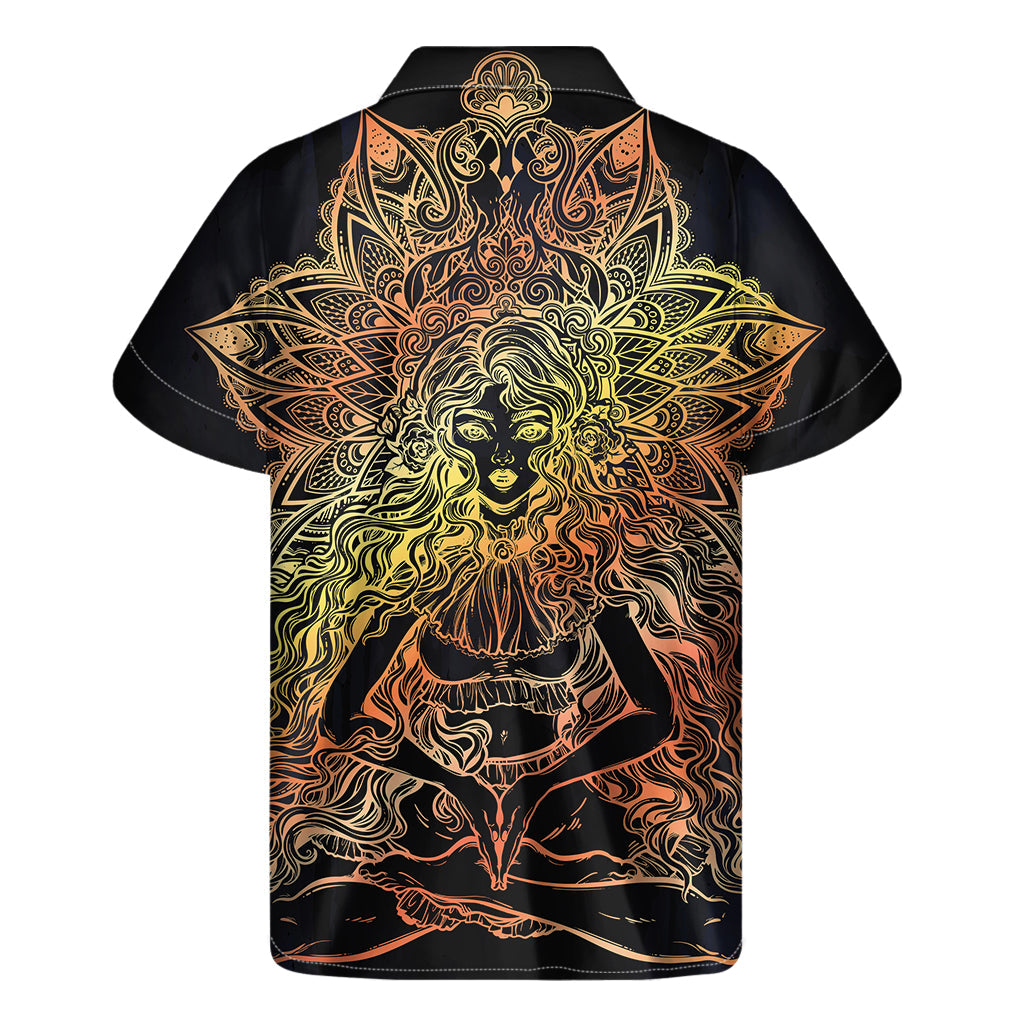 Island Vibes: Men's Hawaiian Short Sleeve Shirt with Spiritual Girl Mandala Print - 2