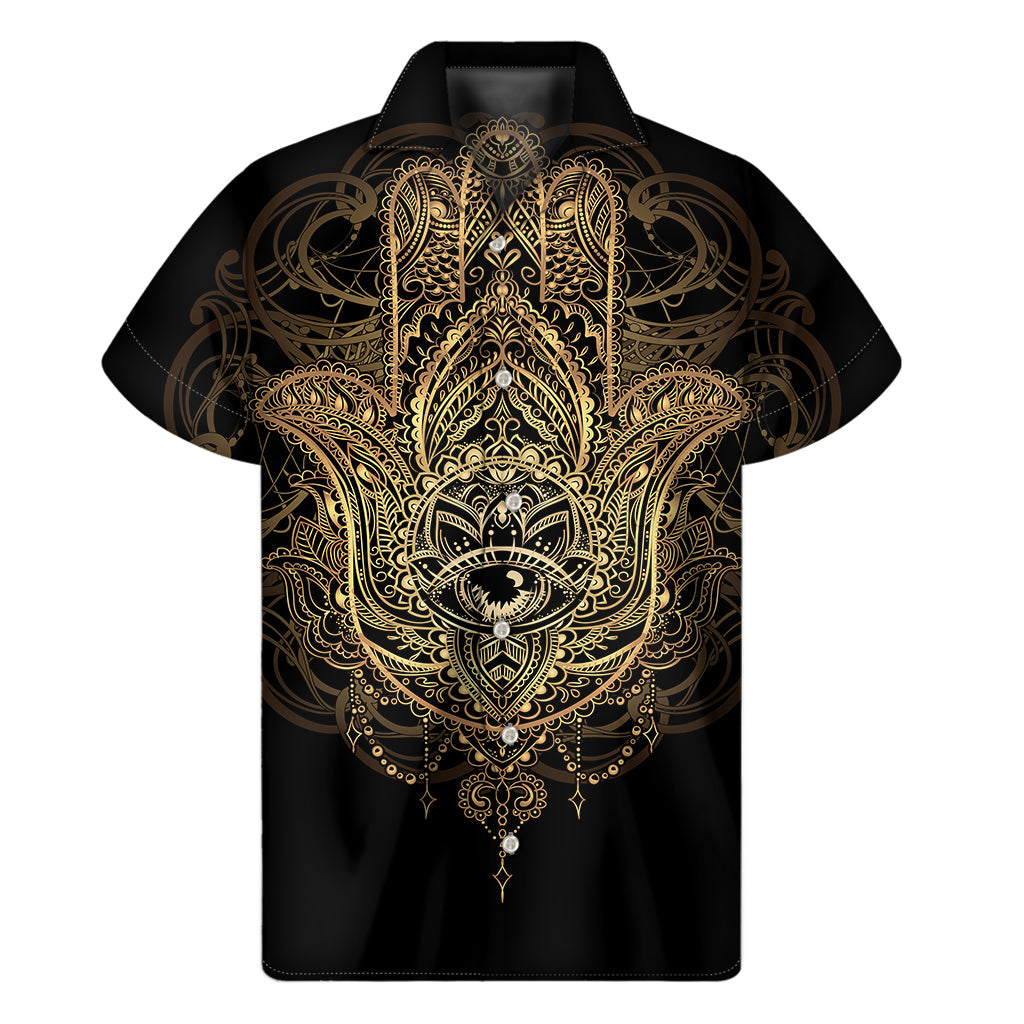 Island Vibes: Hawaiian Hamsa Hand Short Sleeve Shirt - 1