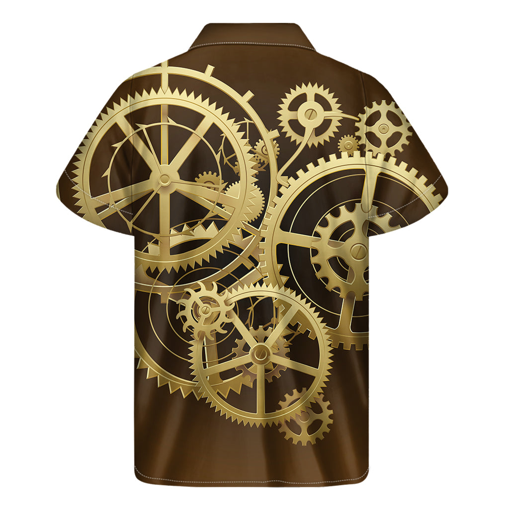 Island Vibes: Men's Hawaiian Short Sleeve Shirt with Steampunk Cogwheels Print - 2