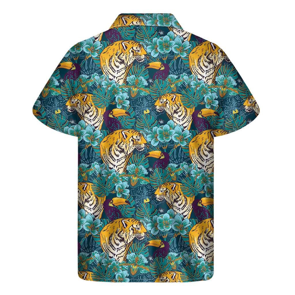 Tropical Vibes: Tiger and Toucan Print Hawaiian Short Sleeve Shirt - 2