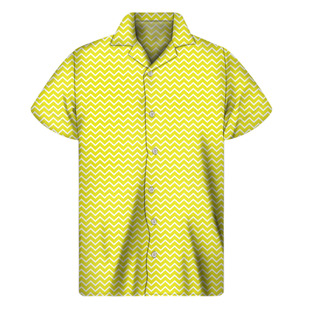 Sunny Days in Hawaii: Yellow and White Zigzag Print Hawaiian Short Sleeve Shirt - 1