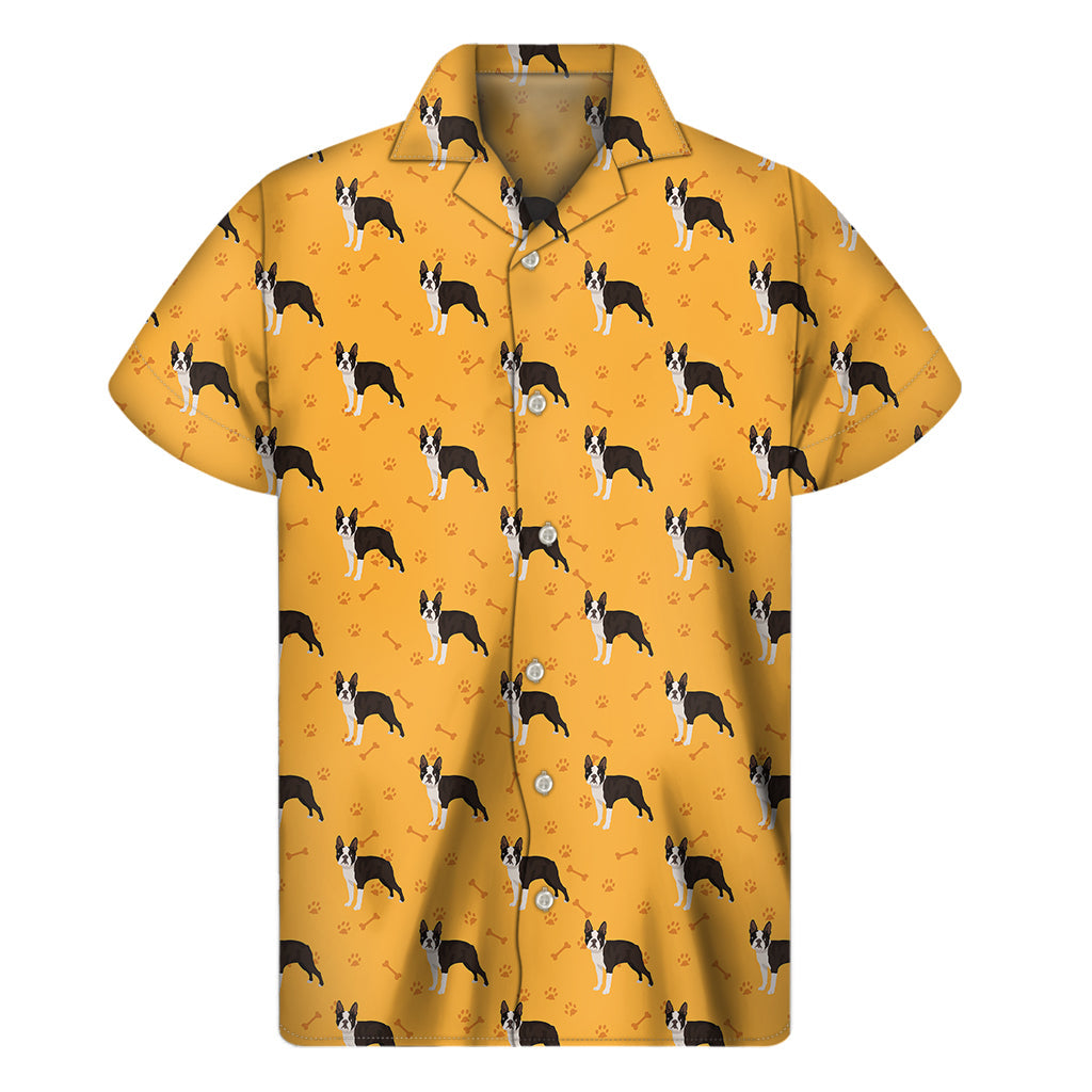Tropical Vibes: Yellow Boston Terrier Hawaiian Short Sleeve Shirt - 1