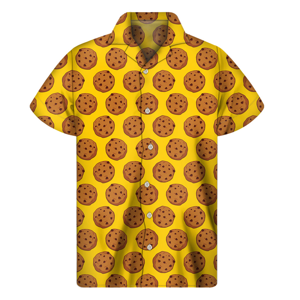 Leafy Luau: Men's Yellow Cookie Print Hawaiian Short Sleeve Shirt - 1