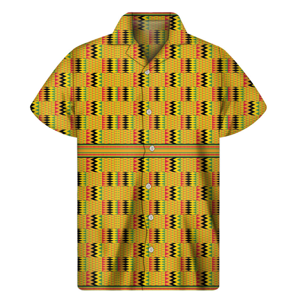 Yellow Kente Print Hawaiian Short Sleeve Shirt - 1