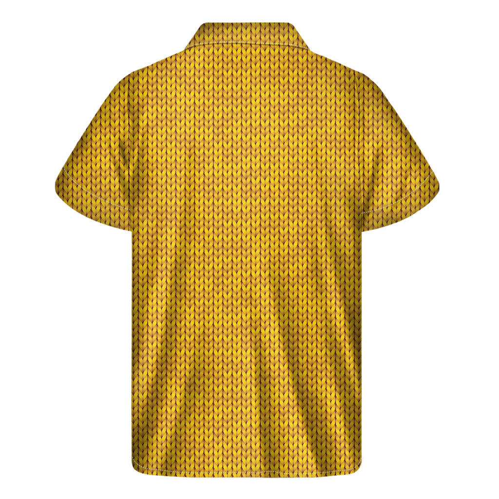 Sunny Skies: Hawaiian Short Sleeve Shirt in Yellow Knitted Pattern Print - 2
