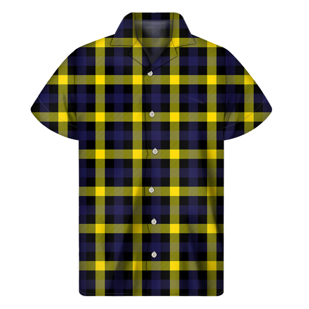 Yellow, Navy, and Black Plaid Hawaiian Short Sleeve Shirt - 1