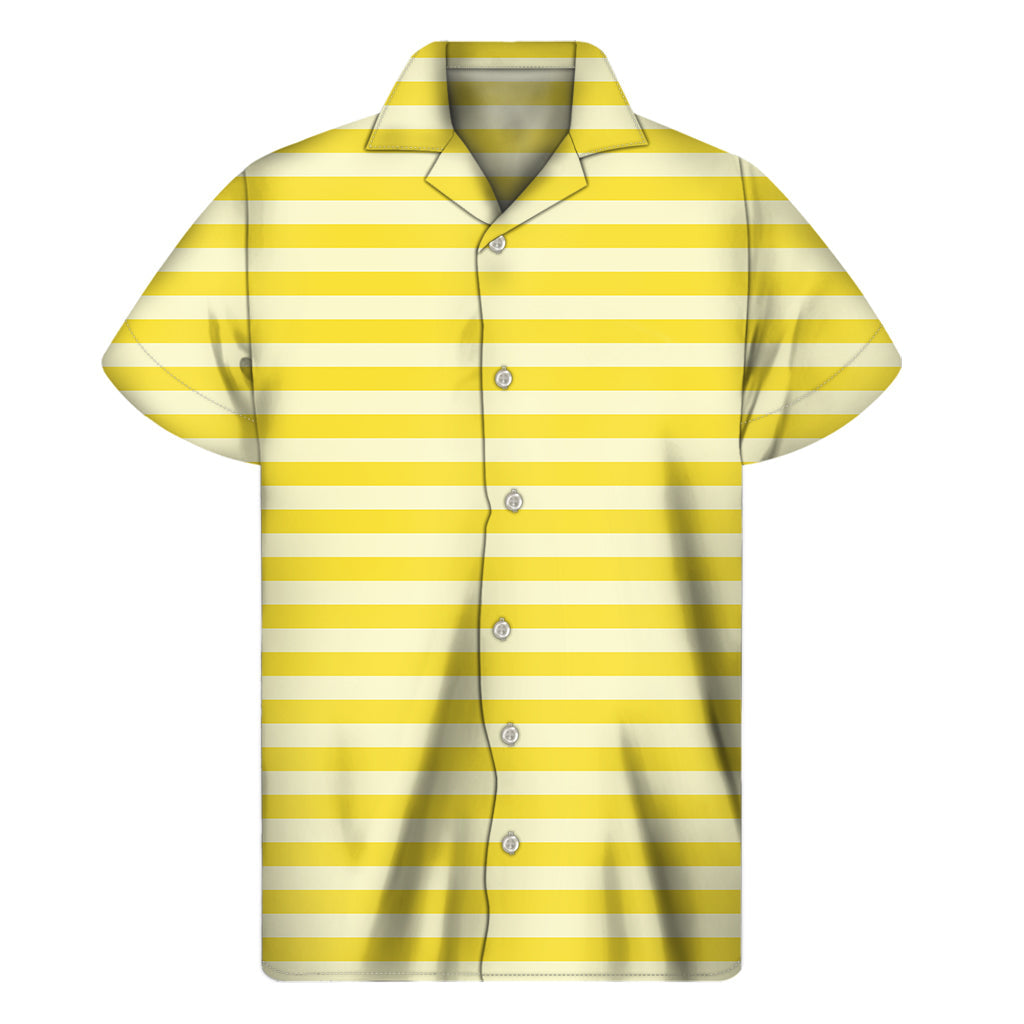 Bring the Aloha Spirit with This Yellow Striped Pattern Hawaiian Short Sleeve Shirt - 1