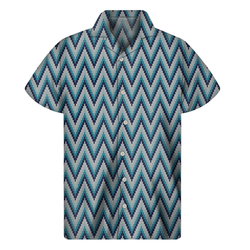 Tropical Vibes: Zigzag Knitted Pattern Hawaiian Short Sleeve Shirt - 1