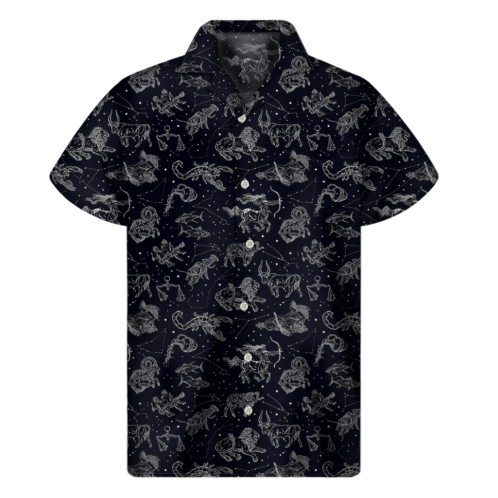 Island Starlight: Men's Hawaiian Short Sleeve Shirt with Zodiac Constellation Print - 1