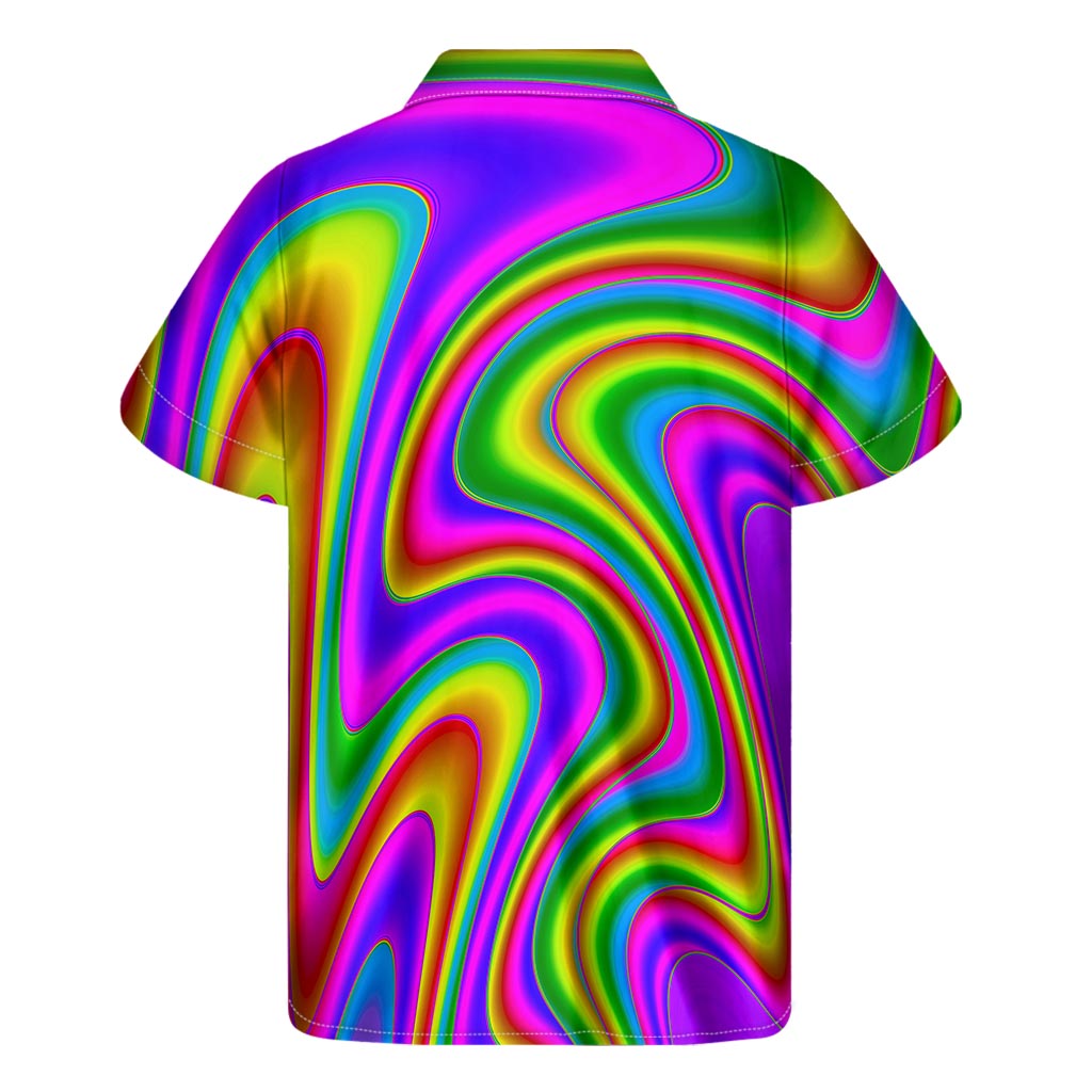 Abstract Neon Trippy Print Hawaiian Short Sleeve Shirt - 2