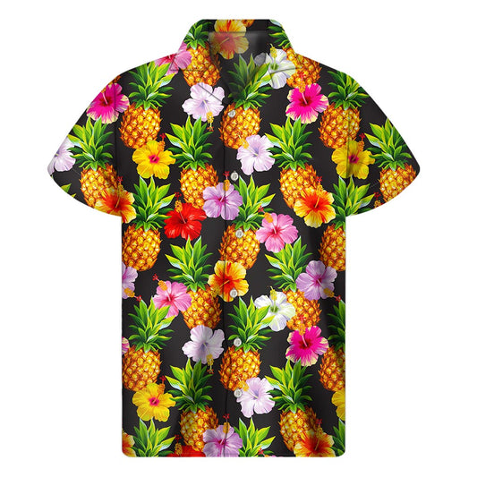 Tropical Vibes: Aloha Hibiscus Pineapple Pattern Hawaiian Short Sleeve Shirt - 1