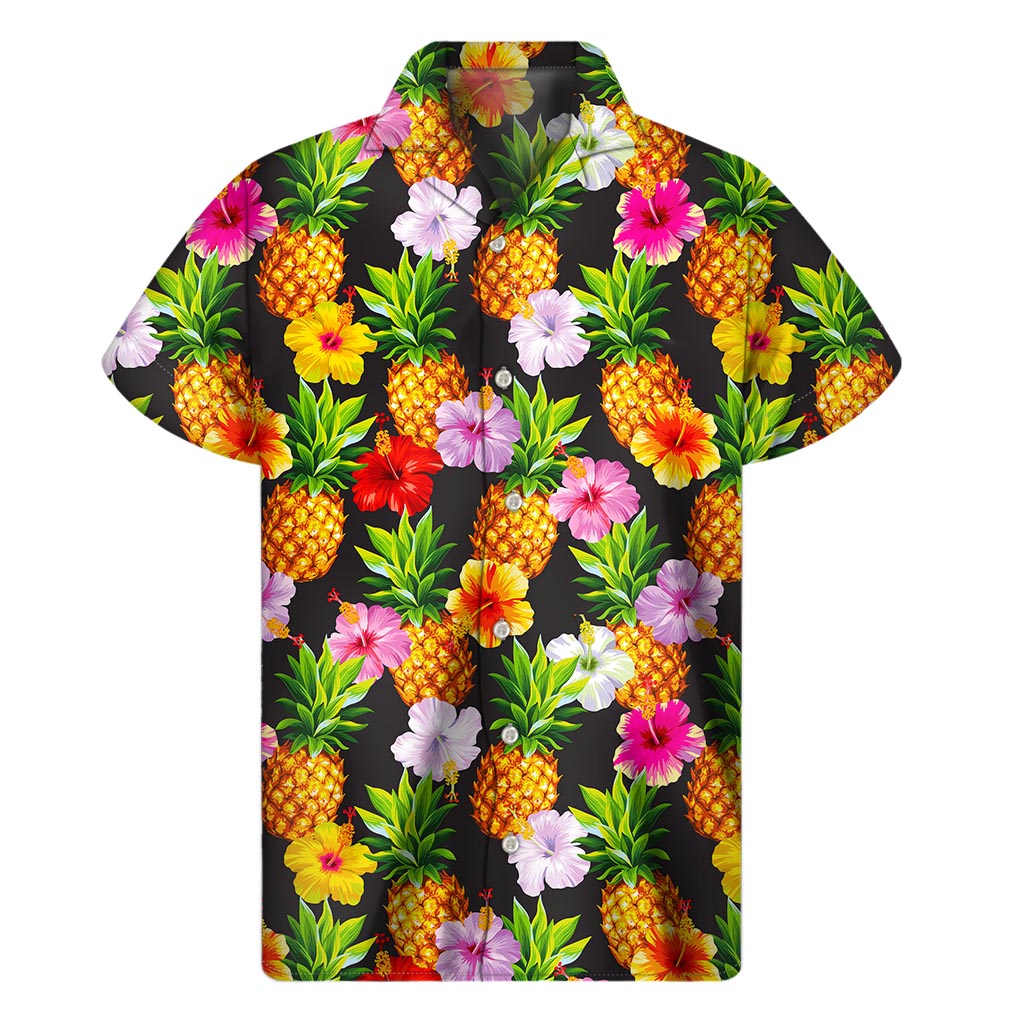 Tropical Vibes: Aloha Hibiscus Pineapple Pattern Hawaiian Short Sleeve Shirt - 1