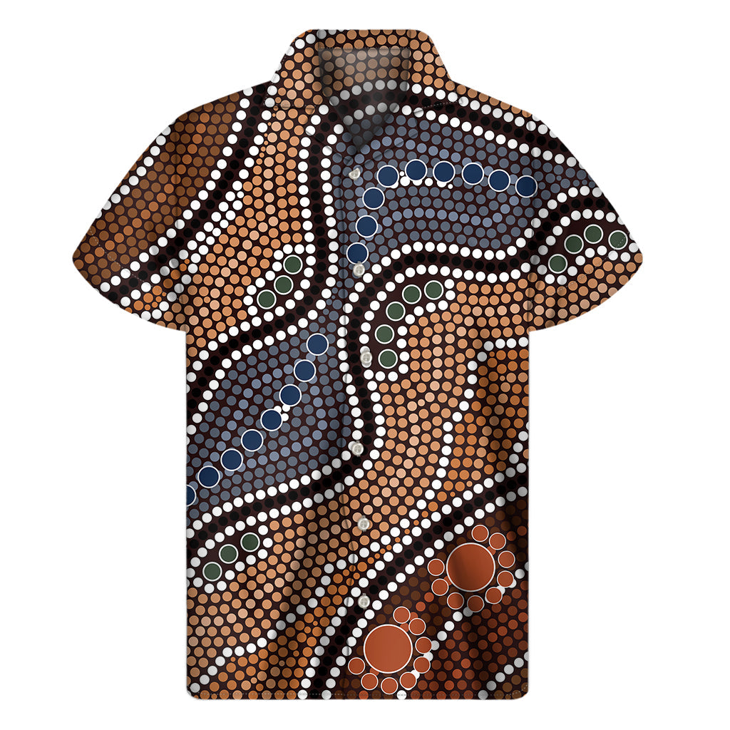 Island Vibes: Hawaiian Short Sleeve Shirt with Australia River Aboriginal Dot Print - 1