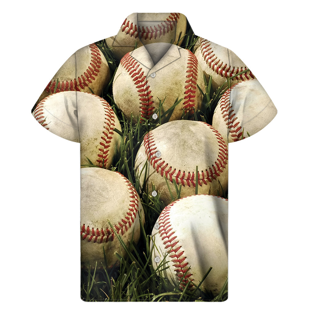 Tropical Touchdown: Hawaiian Baseball Print Short Sleeve Shirt - 1