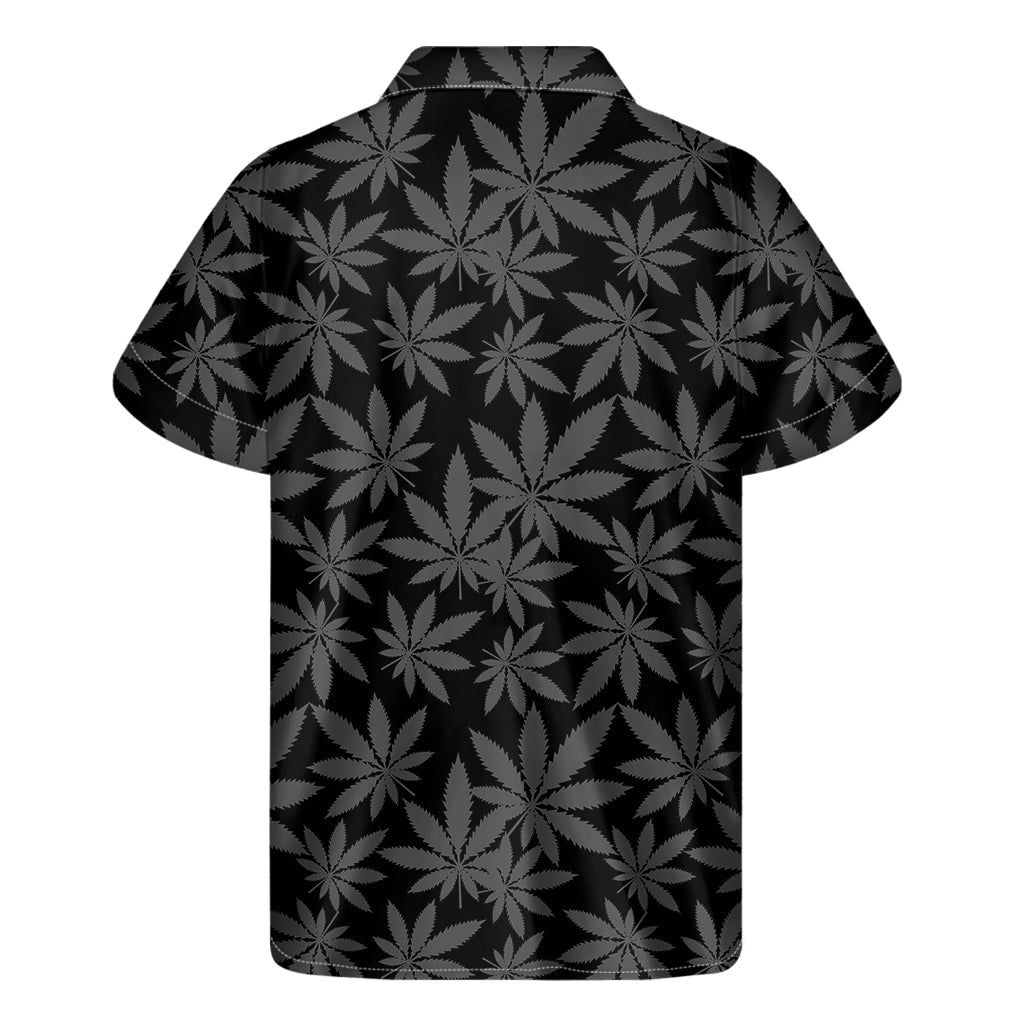 Black and Grey Tropical Leaf Print Hawaiian Men's Short Sleeve Shirt - 2