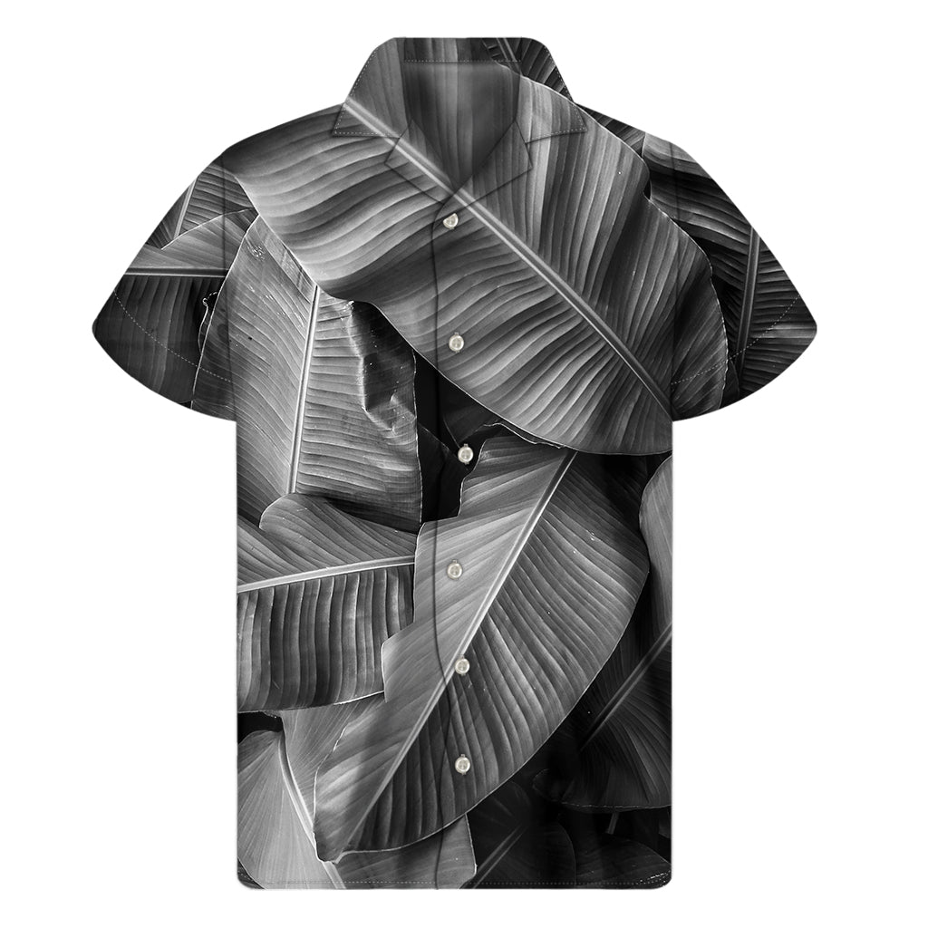 Tropical Paradise: Men's Black and White Banana Leaf Hawaiian Shirt - 1
