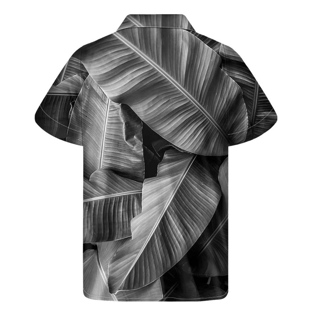 Tropical Paradise: Men's Black and White Banana Leaf Hawaiian Shirt - 2