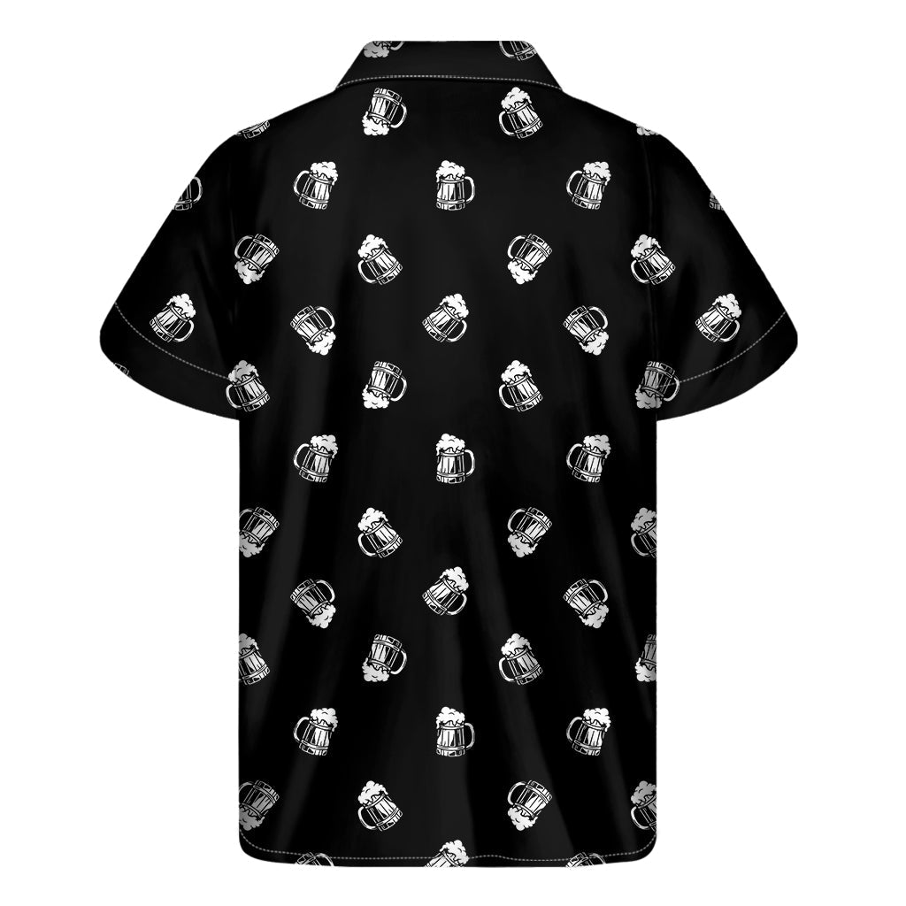 Island Vibes: Black and White Beer Pattern Hawaiian Short Sleeve Shirt - 2