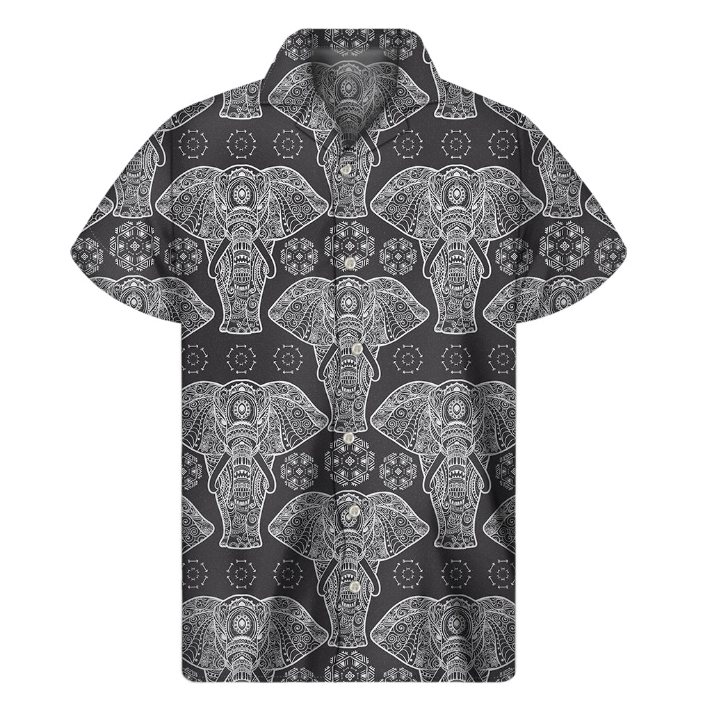 Boho Elephant Print Hawaiian Short Sleeve Shirt - 1