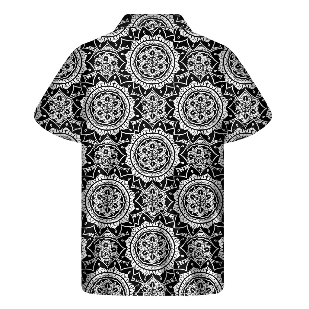 Black and White Boho Mandala Hawaiian Style Short Sleeve Shirt - 2