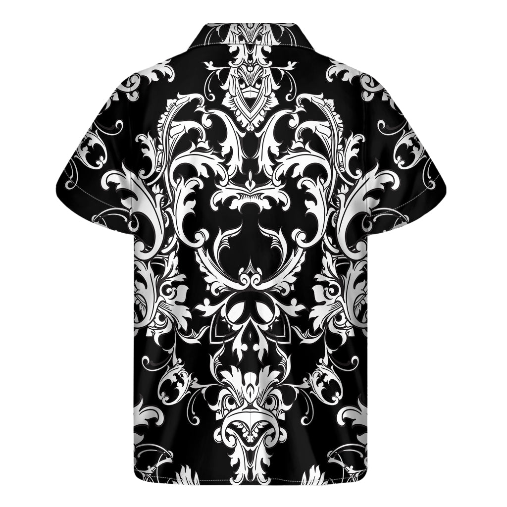 Black and White Damask Hawaiian Print Men's Short Sleeve Shirt - 2