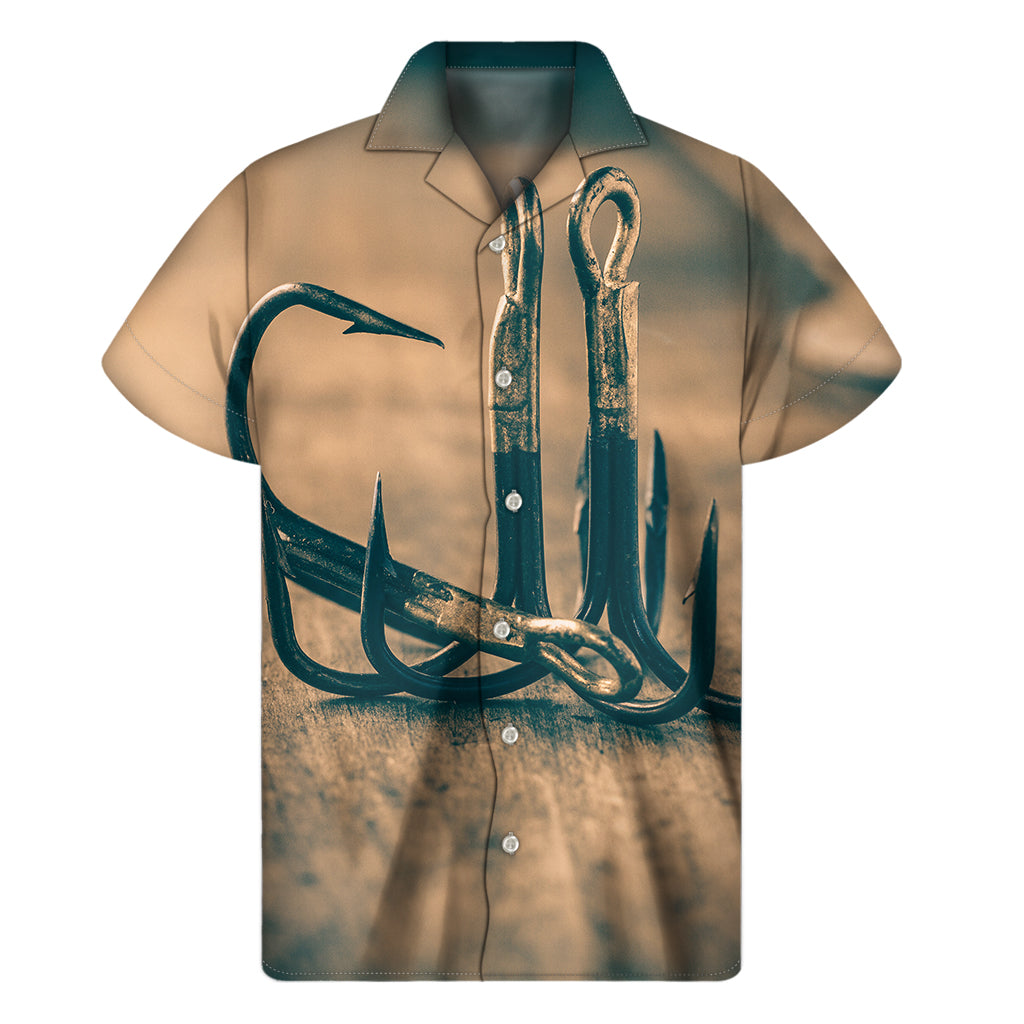 Hooked on Style: Hawaiian Short Sleeve Shirt with Fishing Hooks Print - 1